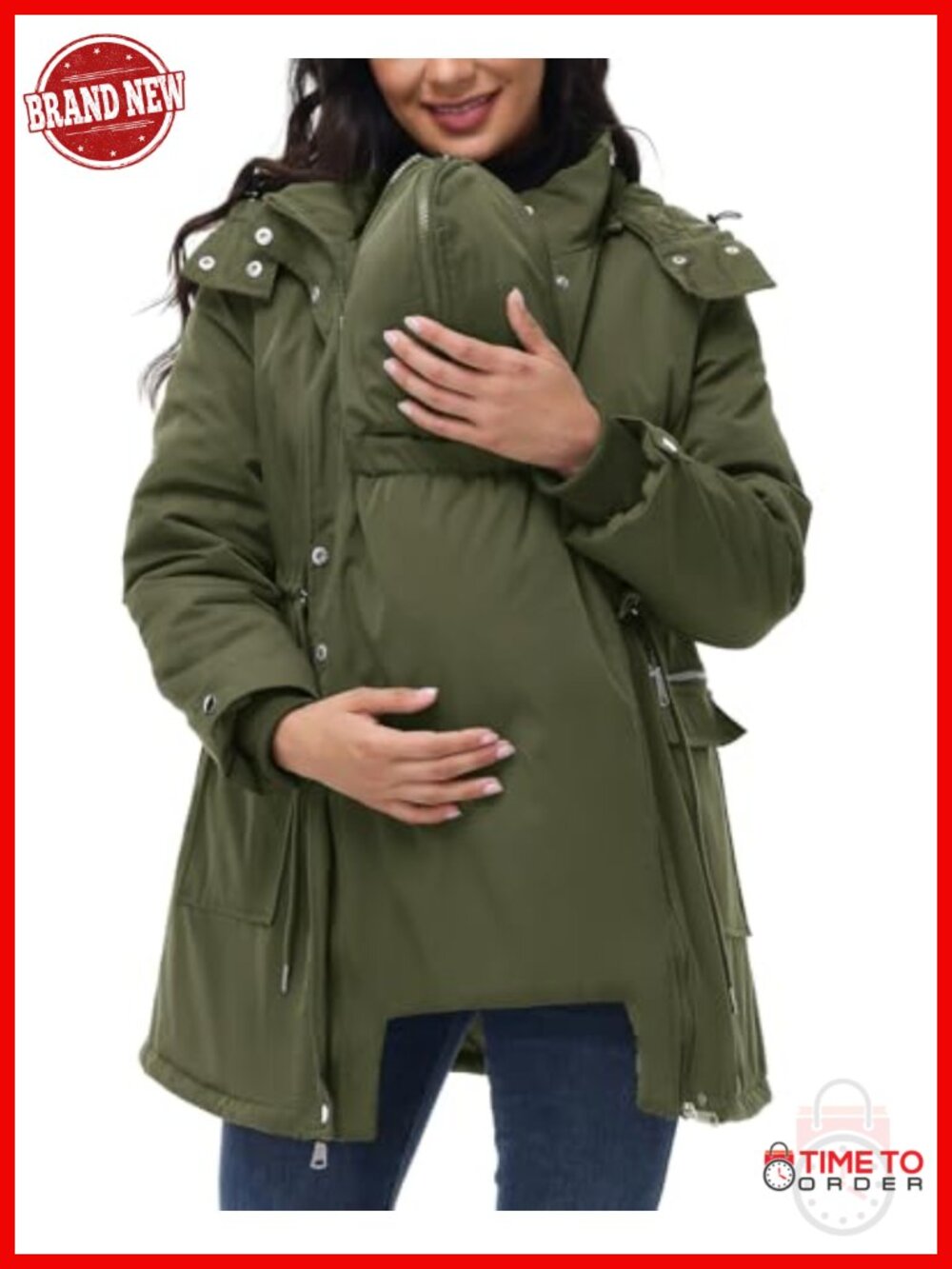 Maternity 3-in-1 Winter Coat Thicken Quilted Lined Warm Hooded Outwear Puffer
